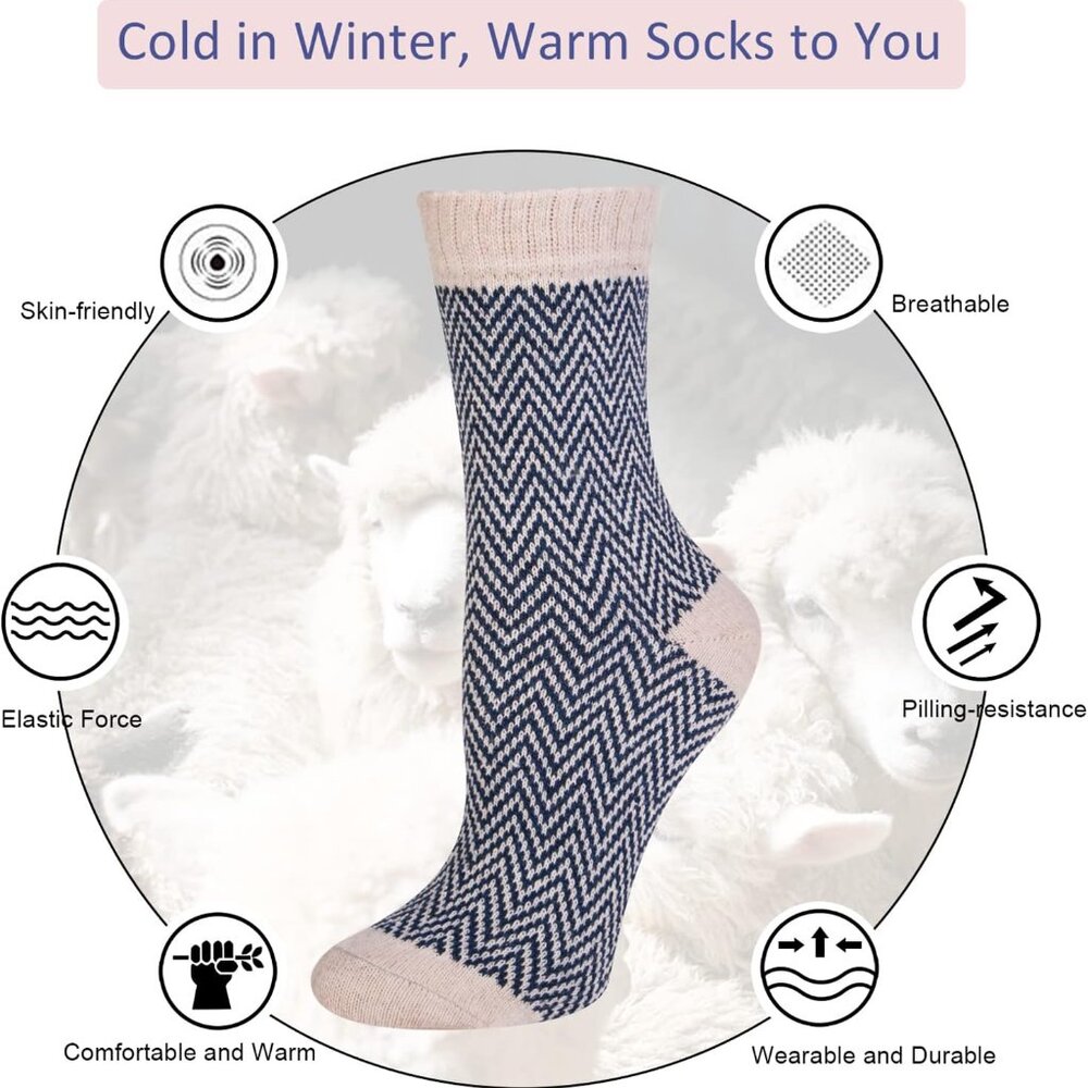 Womens Wool Socks, Stocking Stuffers Gifts for Women Men Warm Soft Crew Boot Soc - Picture 5 of 6